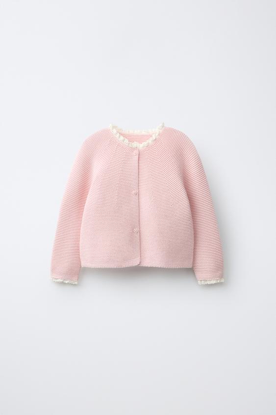 CASACO DE TRICÔ TRICOT COM RENDA - Rosa-pastel da Zara - Imagem 0
