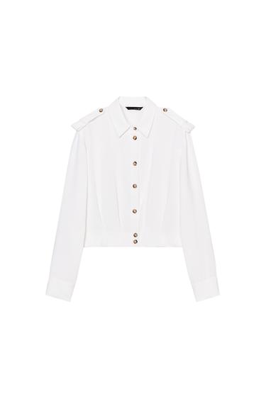 قميص قصير بحلقات كتف - أبيض مكسور الخاص بـ Zara