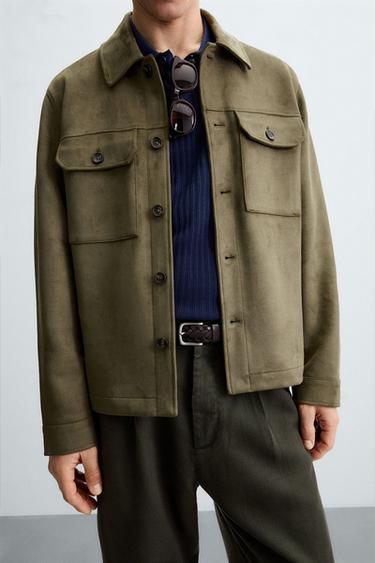 FAUX SUEDE OVERSHIRT - Olive green by Zara - Image 4