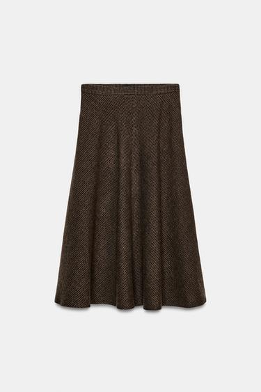 ウール混ハウンドトゥース柄ケープスカートZW COLLECTIONマルチカラ―Zaraのウール混ハウンドトゥース柄ケープスカートZW COLLECTION - マルチカラ― 