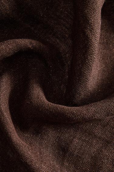 PLAID LIN FRANGES - Marron de Zara