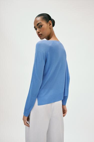PULL BASIQUE EN MAILLE FINE - Bleu chiné de Zara - Image 6