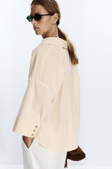 CHEMISE EN POPELINE RAYÉE À MANCHES AMPLES - Imprimée de Zara - Image 5