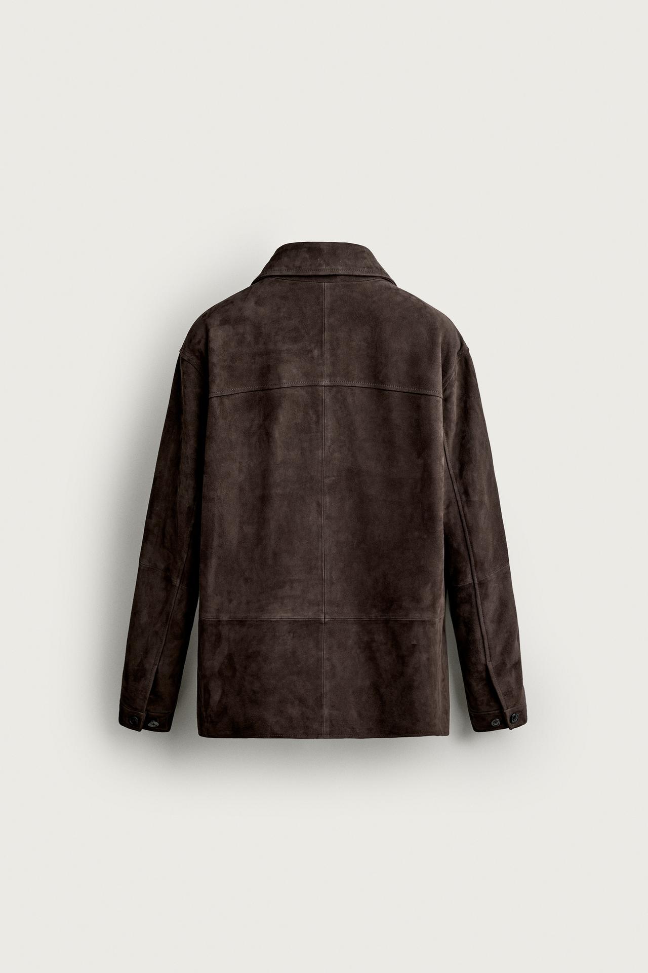 REGULAR-FIT SUEDE LEATHER JACKET — Dark brown