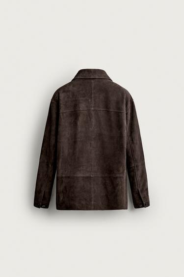 REGULAR-FIT SUEDE LEATHER JACKET — Dark brown 2