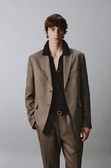 100% LINEN SUIT BLAZER - Mink marl by Zara