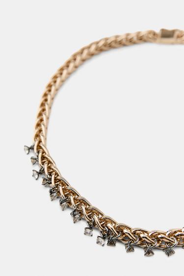 CONTRAST CHAIN LINK NECKLACE WITH JEWELS - Golden by Zara - Image 3
