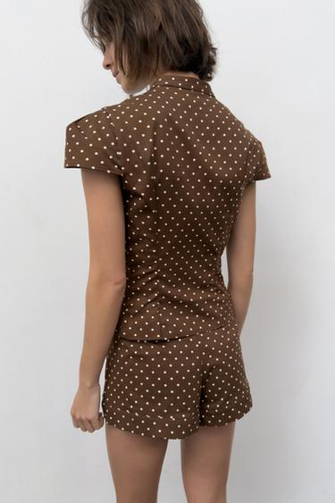 POLKA DOT POPLIN TOP - brown/white by Zara - Image 3