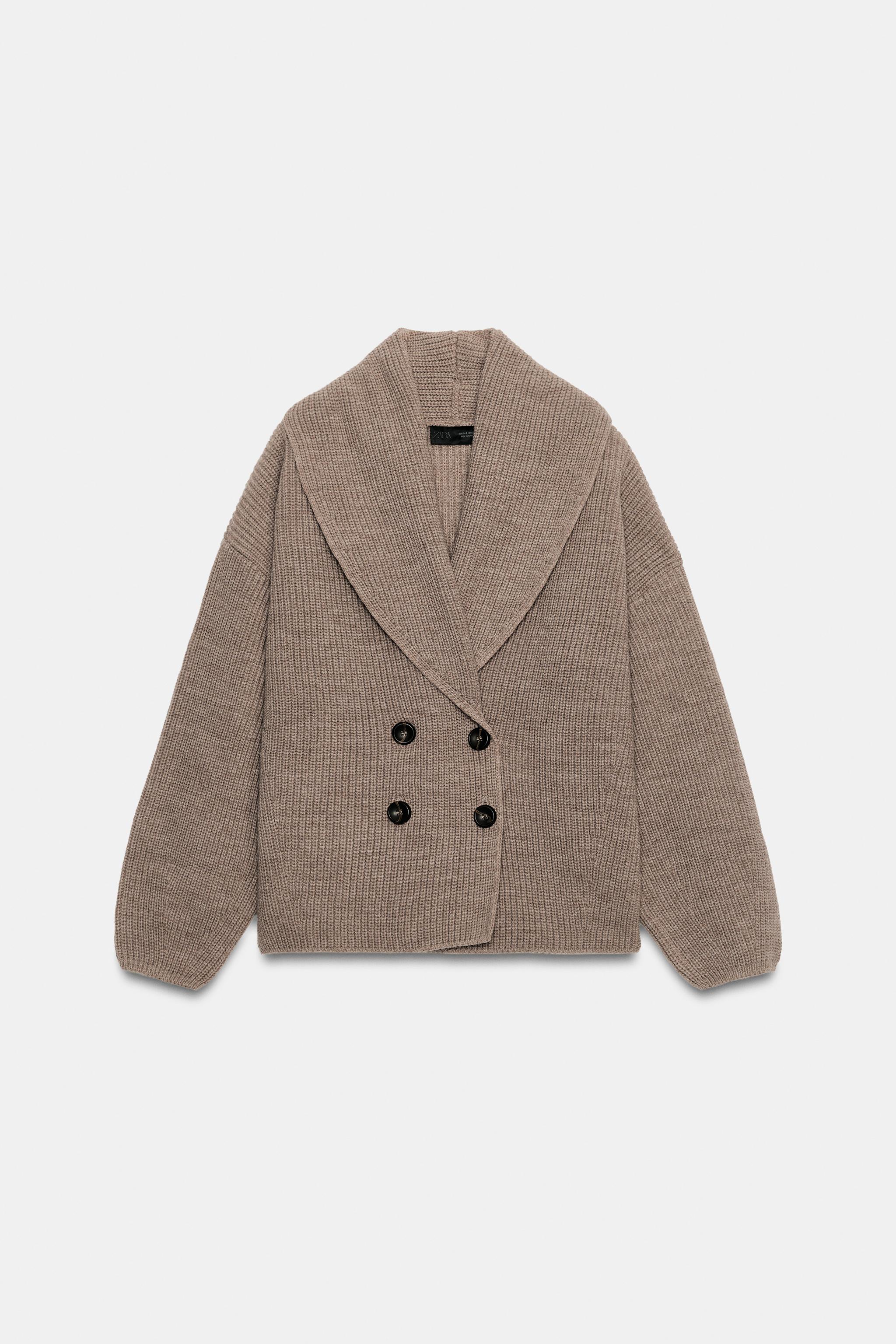 ダブルブレスト ニットカーディガン - ブラウン/モール | ZARA Japan