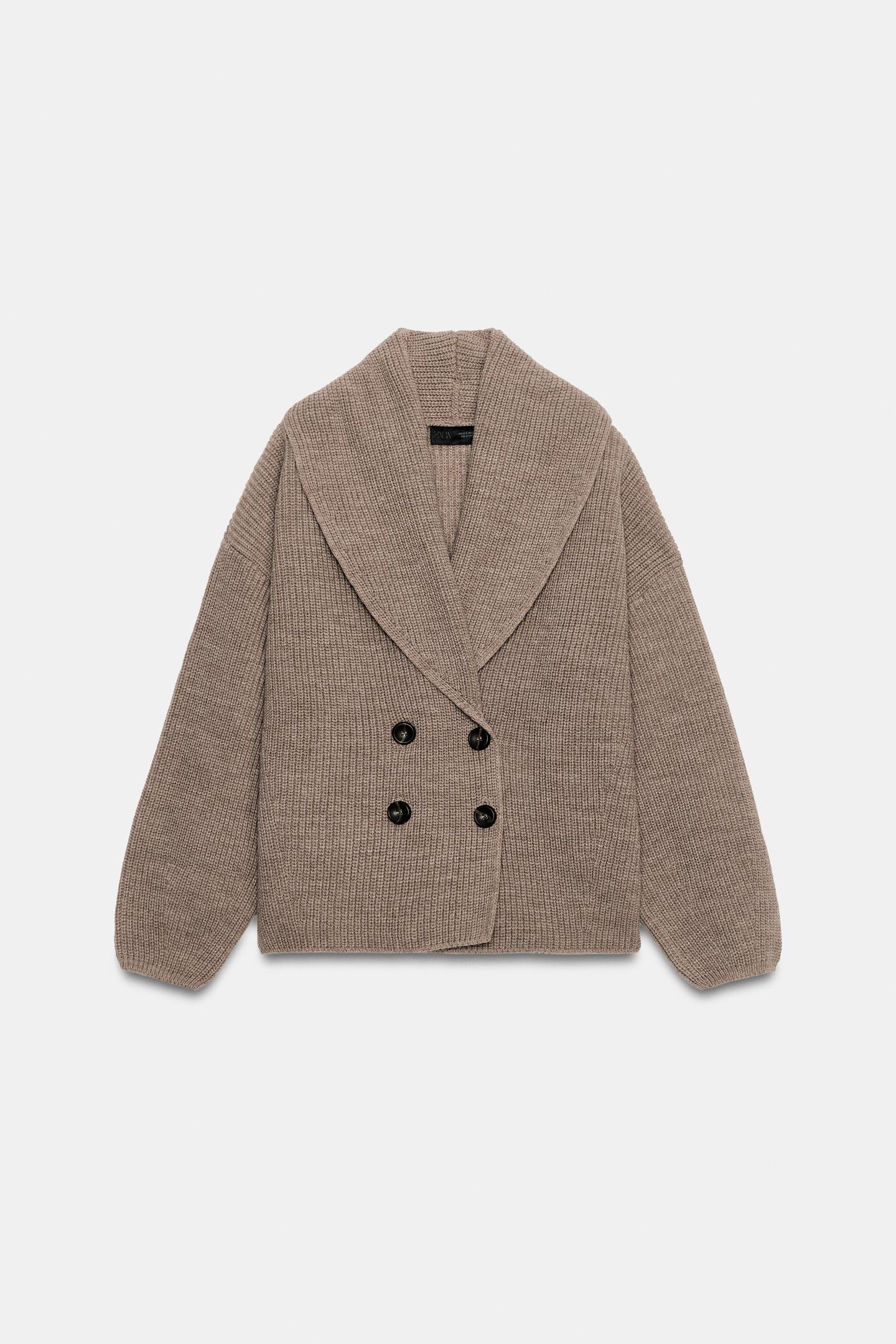 Женская куртка Zara Double-Breasted Knit, цвет: Коричневый / Серо-коричневый — фото 8