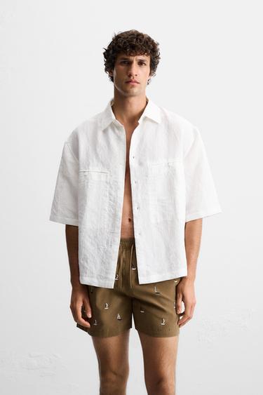 MAILLOT DE BAIN MOYEN BRODÉ - Marron de Zara - Image 1