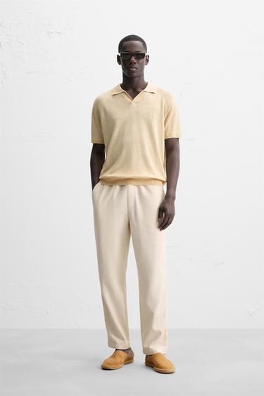 100% LINEN KNIT POLO SHIRT - Pastel yellow by Zara - Image 0