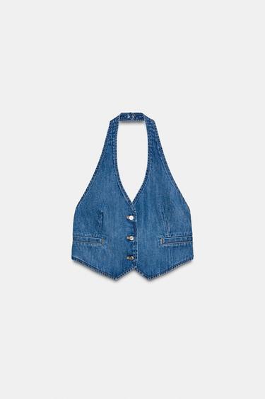 DENIM BUTTON-UP TOP - Blue by Zara - Image 0