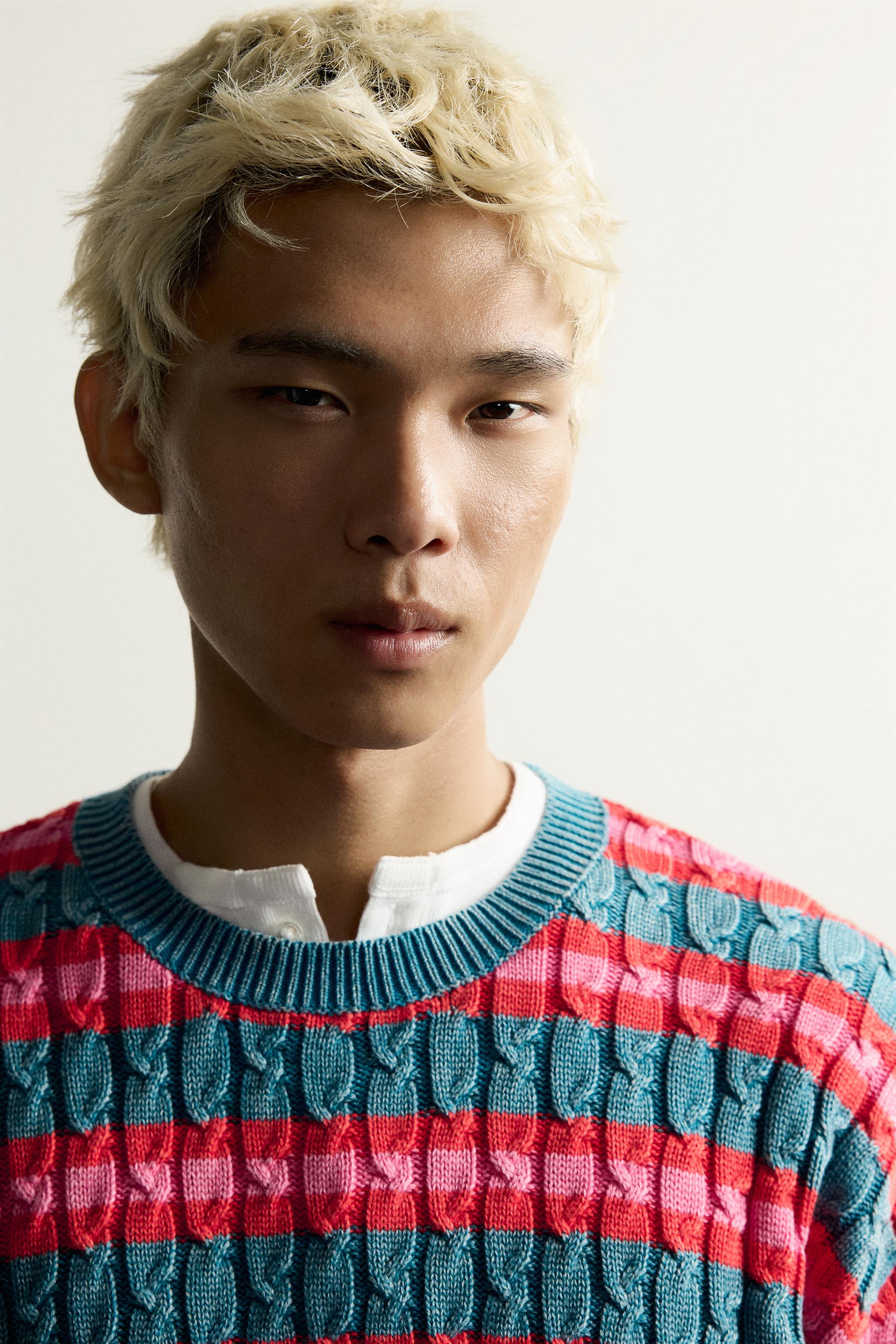 Мужские свитеры Zara STRIPED CABLE TEXTURE JUMPER — фото 6