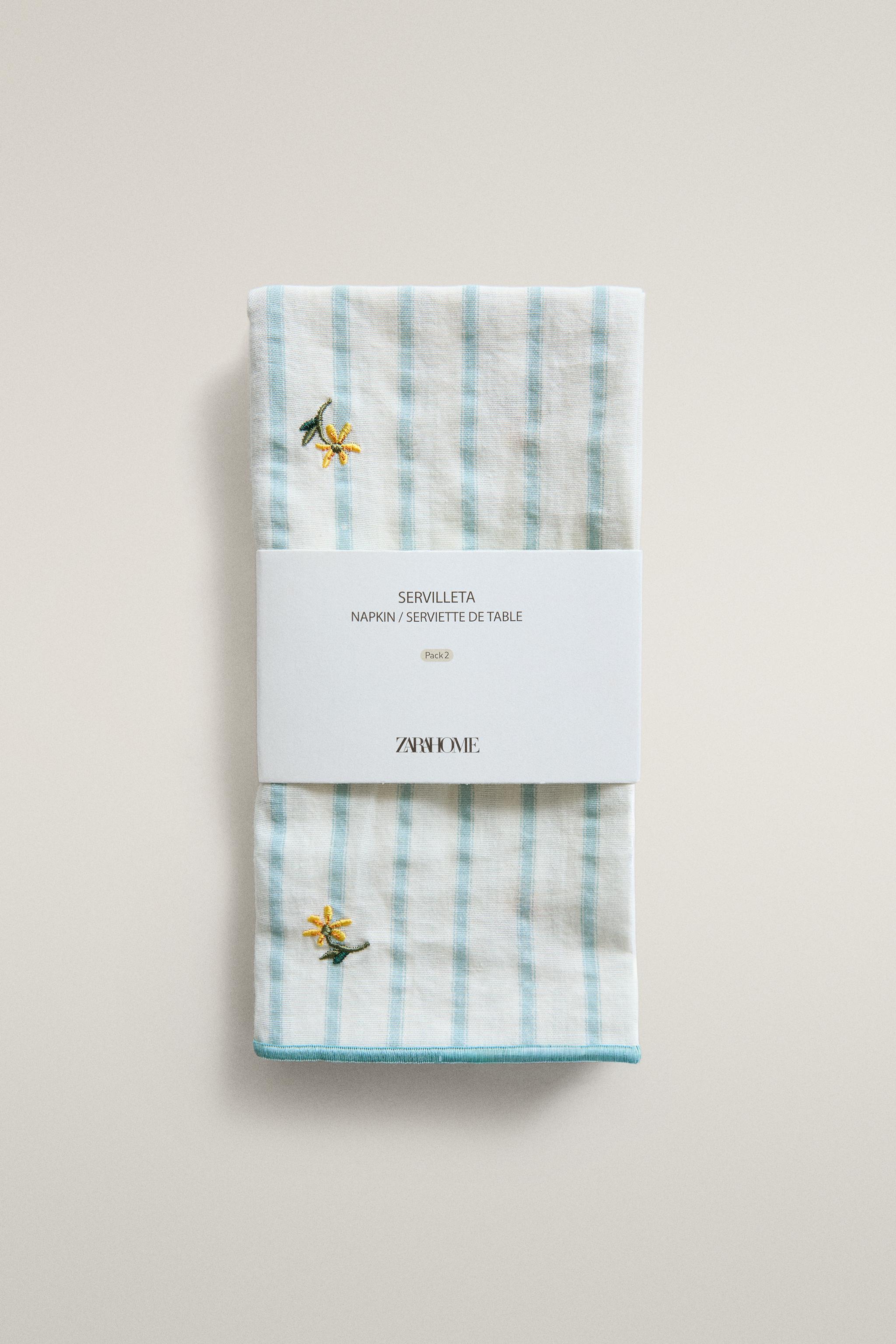 STRIPED EMBROIDERED FLORAL NAPKINS (SET OF 2)