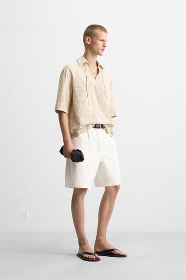 CHEMISE BRODERIE FEUILLES - Marron / Taupe de Zara - Image 3