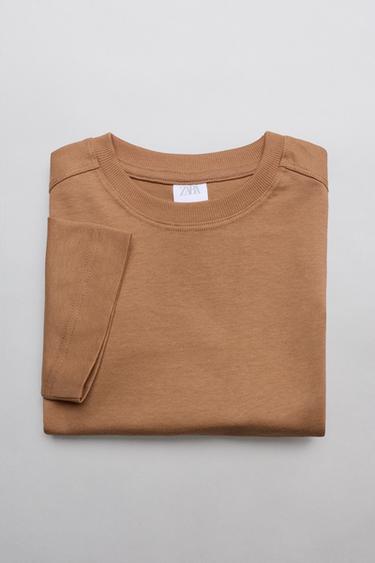 PLAIN INTERLOCK T-SHIRT - Mid-camel by Zara