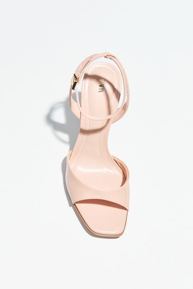 SANDALES À TALONS ET EFFET CRAQUELÉ - Rose de Zara