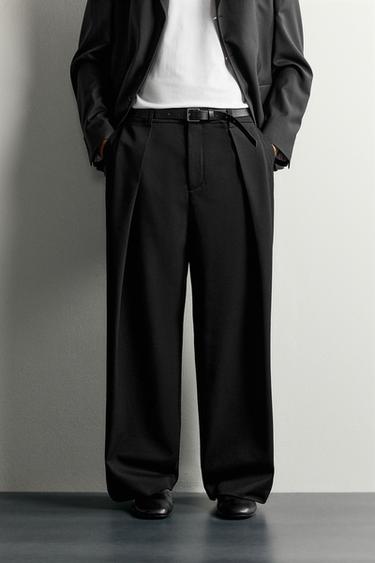 WIDE-LEG TROUSERS WITH INVERTED PLEATS - Black by Zara