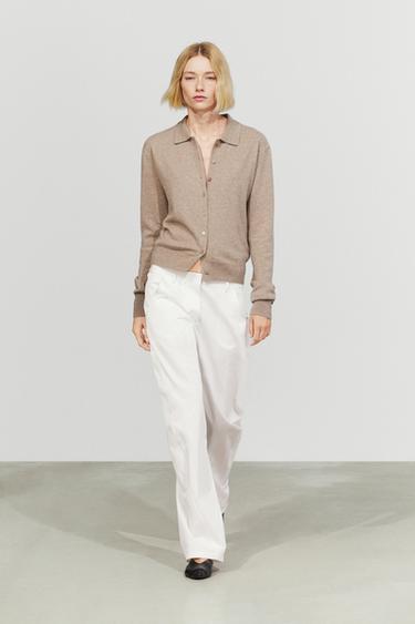 Zara 100% cashmere knit polo collar cardigan - Mink - Image 0