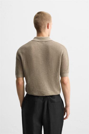 TEXTURED KNIT POLO SHIRT - Beige by Zara - Image 2