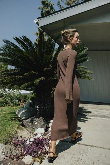 LONG TEXTURED DRESS - Dark brown by Zara - Image 3
