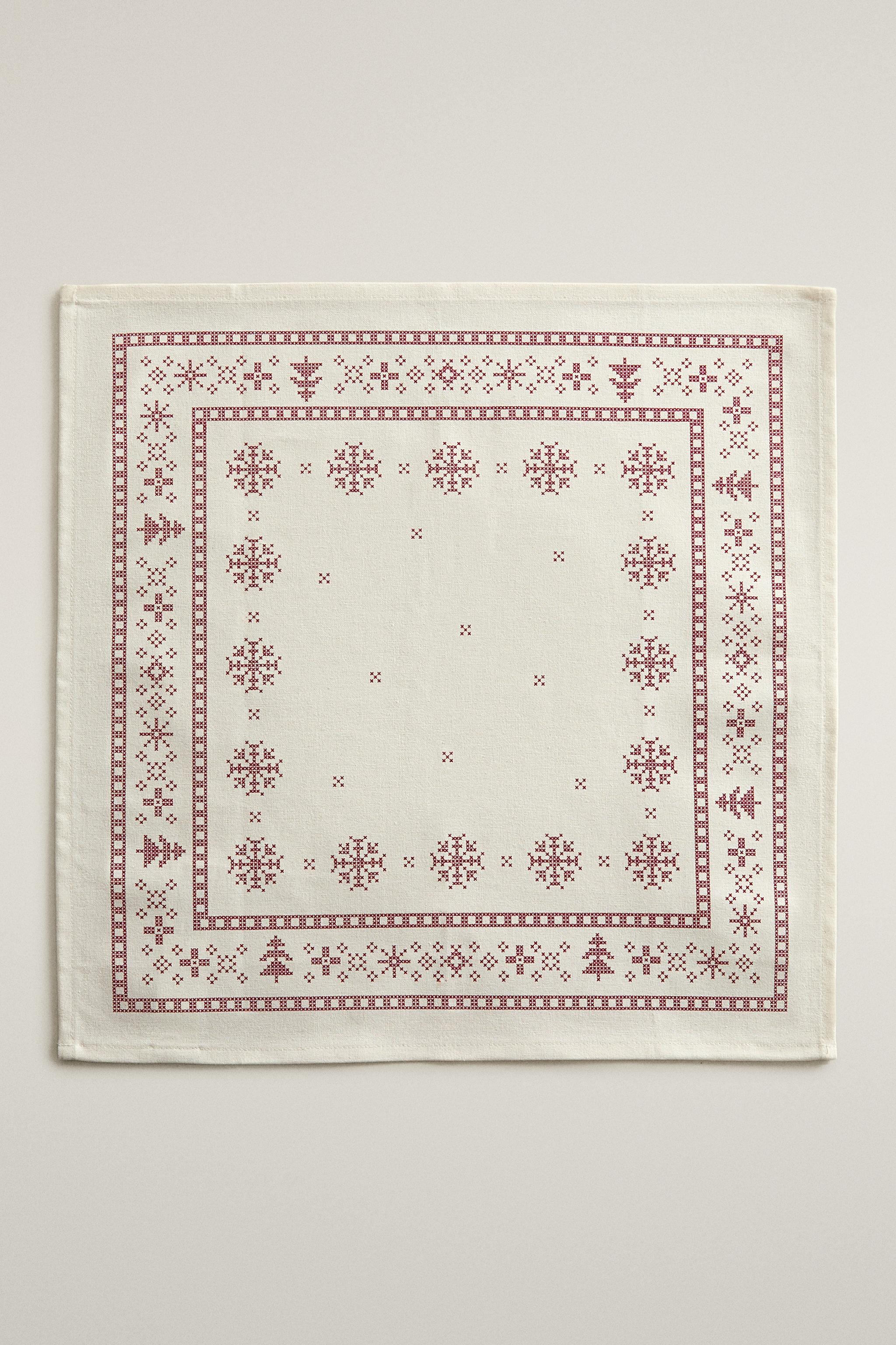 PACK OF CHRISTMAS BORDER PRINT COTTON NAPKINS (PACK OF 2)