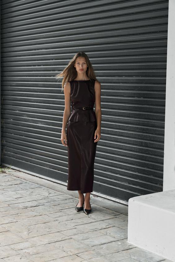 FAUX LEATHER BELTED TOP