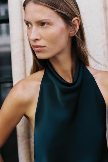 SATIN HALTER TOP - Duck green by Zara - Image 2