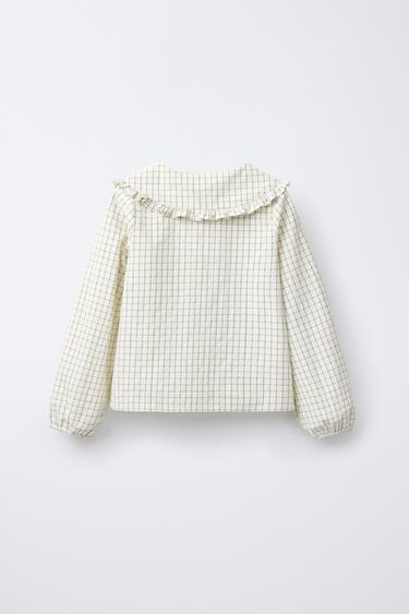 CHECKED PRINT BLOUSE WITH PETER PAN COLLAR - Ecru by Zara - Image 1