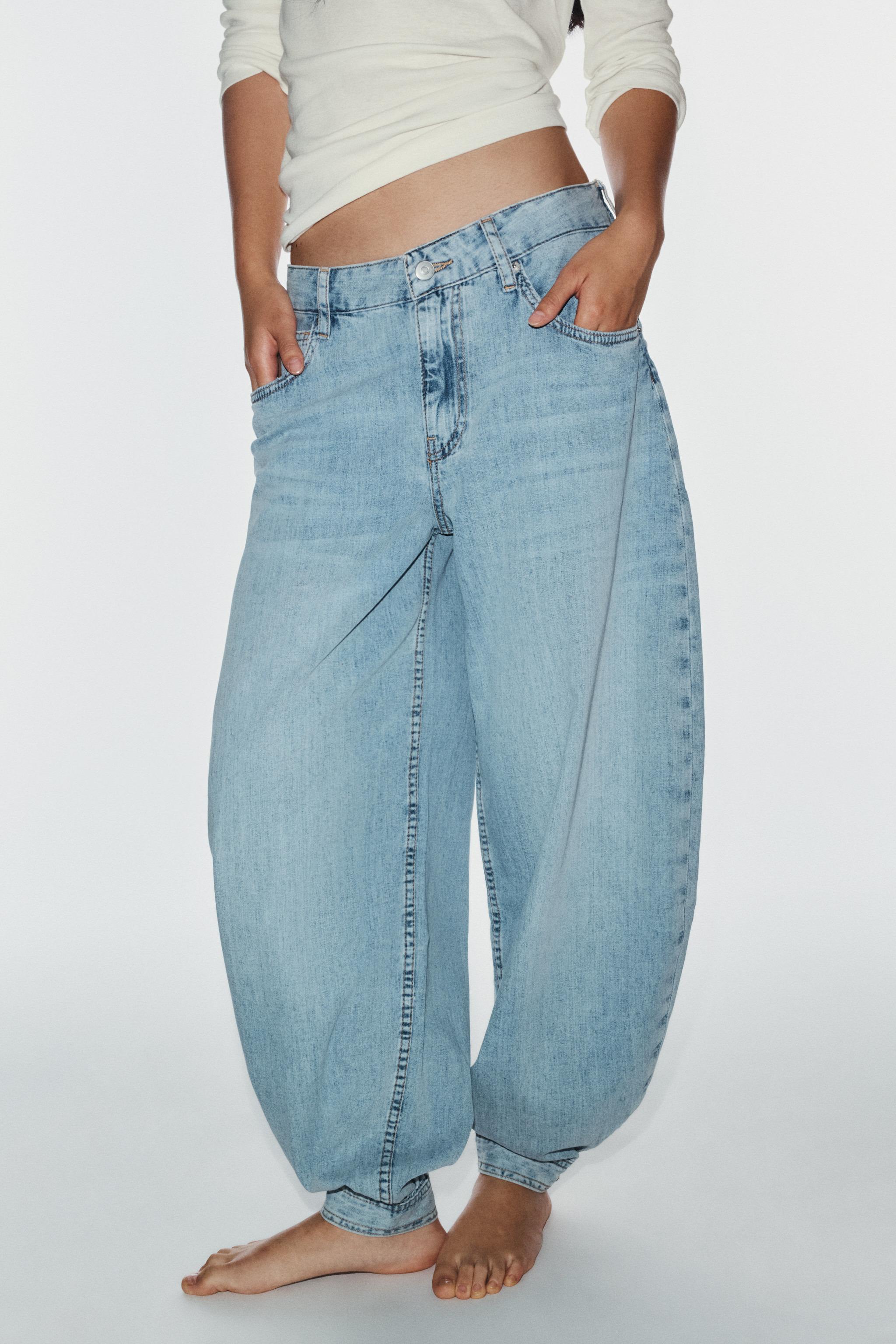 TRF MID-RISE BALLOON JEANS — Light blue