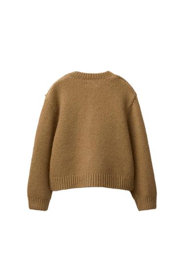 Zara ORGANZA BOW KNIT CARDIGAN - Caramel