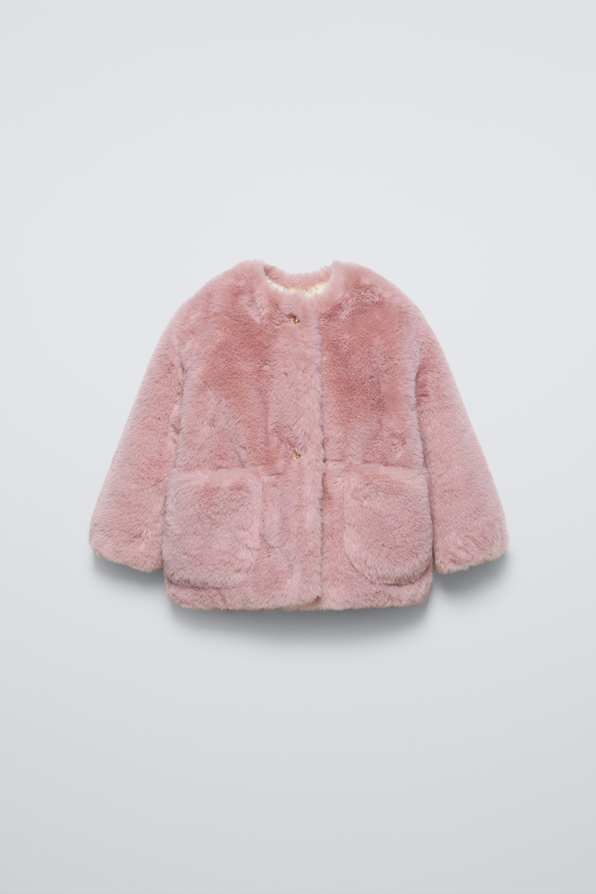 Zara Woman buy Pink Faux Fur Regular Jewelled Embellished Coat