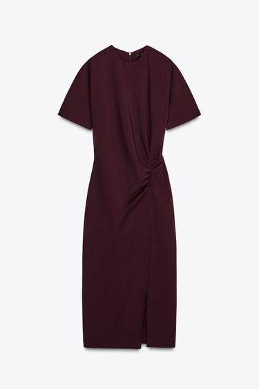 MITTELLANGES KLEID MIT RAFFUNG - Bordeaux hell von Zara