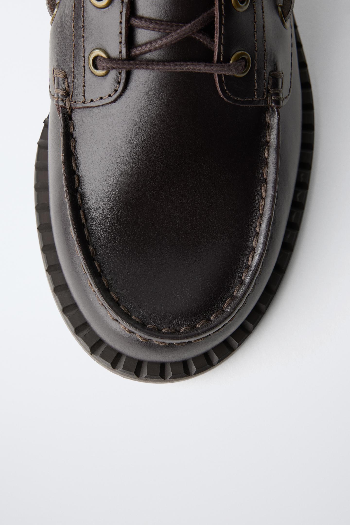 Детские туфли Zara Leather Boat, цвет: Тёмно-бордовый — фото 6