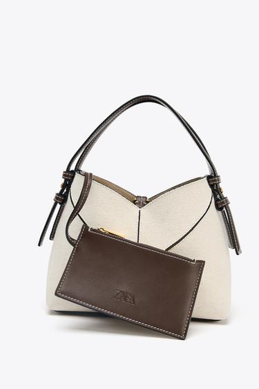 MINI SAC SHOPPER CANVAS CONTRASTE - Écru de Zara - Image 3