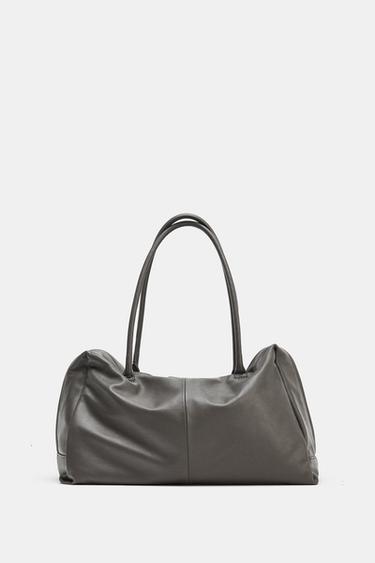 MAXI LEATHER BOWLING BAG - Grey by Zara