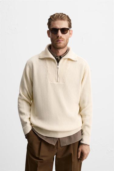 HIGH NECK QUARTER-ZIP SWEATER - Ecru by Zara