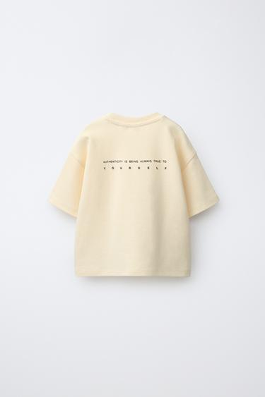 T-SHIRT EN INTERLOCK À INSCRIPTIONS - Jaune pastel de Zara - Image 1