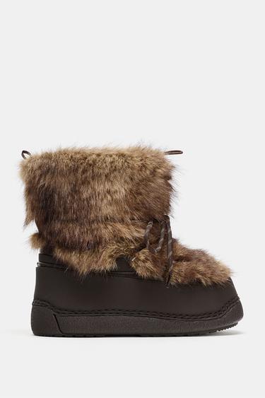 COMBINED FAUX FUR ANKLE BOOTS SKI COLLECTION - Brown by Zara