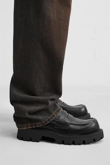 Zara 寬絆帶厚底樂福鞋 - 黑色 - 圖片 0