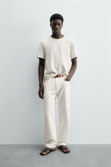 HEMP AND COTTON HENLEY SHIRT - Oyster-white by Zara - Image 0