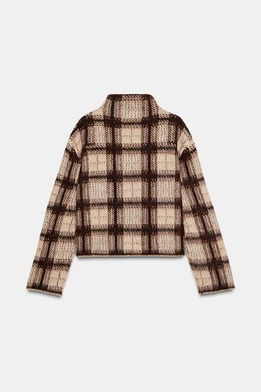 PULL EN MAILLE À CARREAUX EFFET BROSSÉ - Beige / Marron clair de Zara - Image 2
