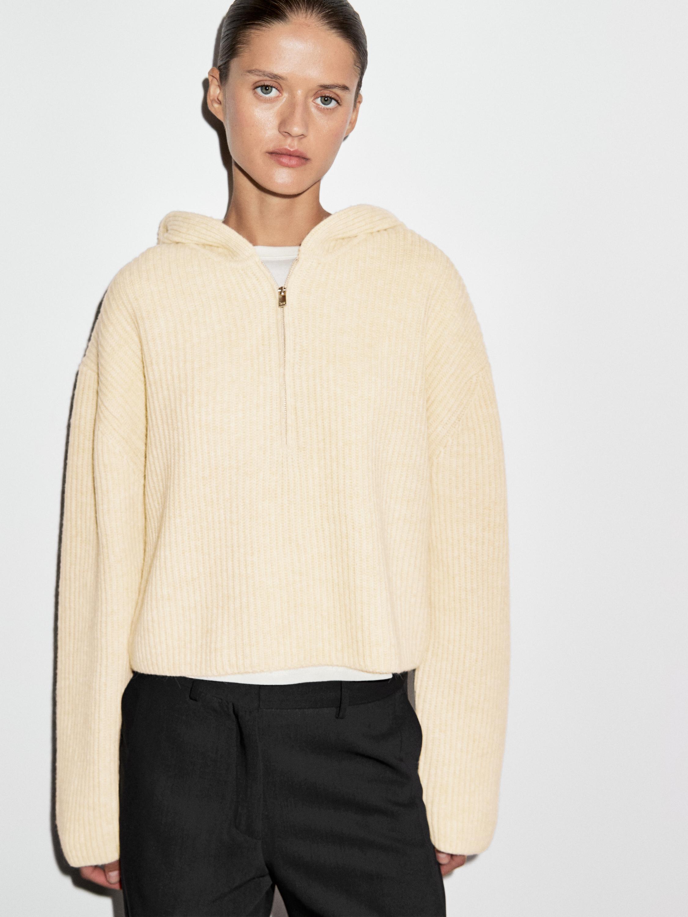 Wool blend sweater with hood detail