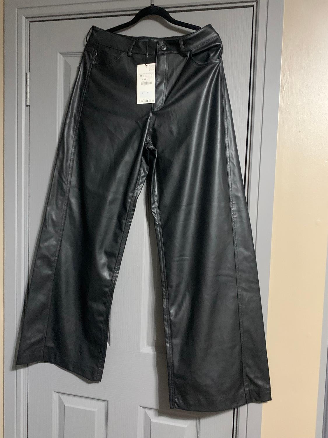 BLACK WIDE FAUX LEATHER TROUSERS - Image 2