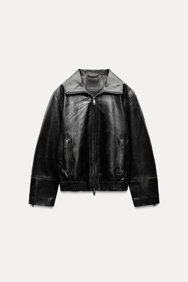 Zara 100% LEATHER JACKET ZW COLLECTION - Black