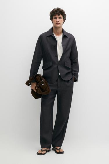 Zara 100% linen total look melange overshirt - Ink blue - Image 0