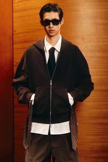 Zara 水洗連帽拉鍊運動衫 - 深暗紅色