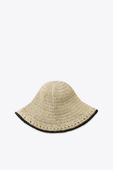 Zara CONTRAST BUCKET HAT - Light beige