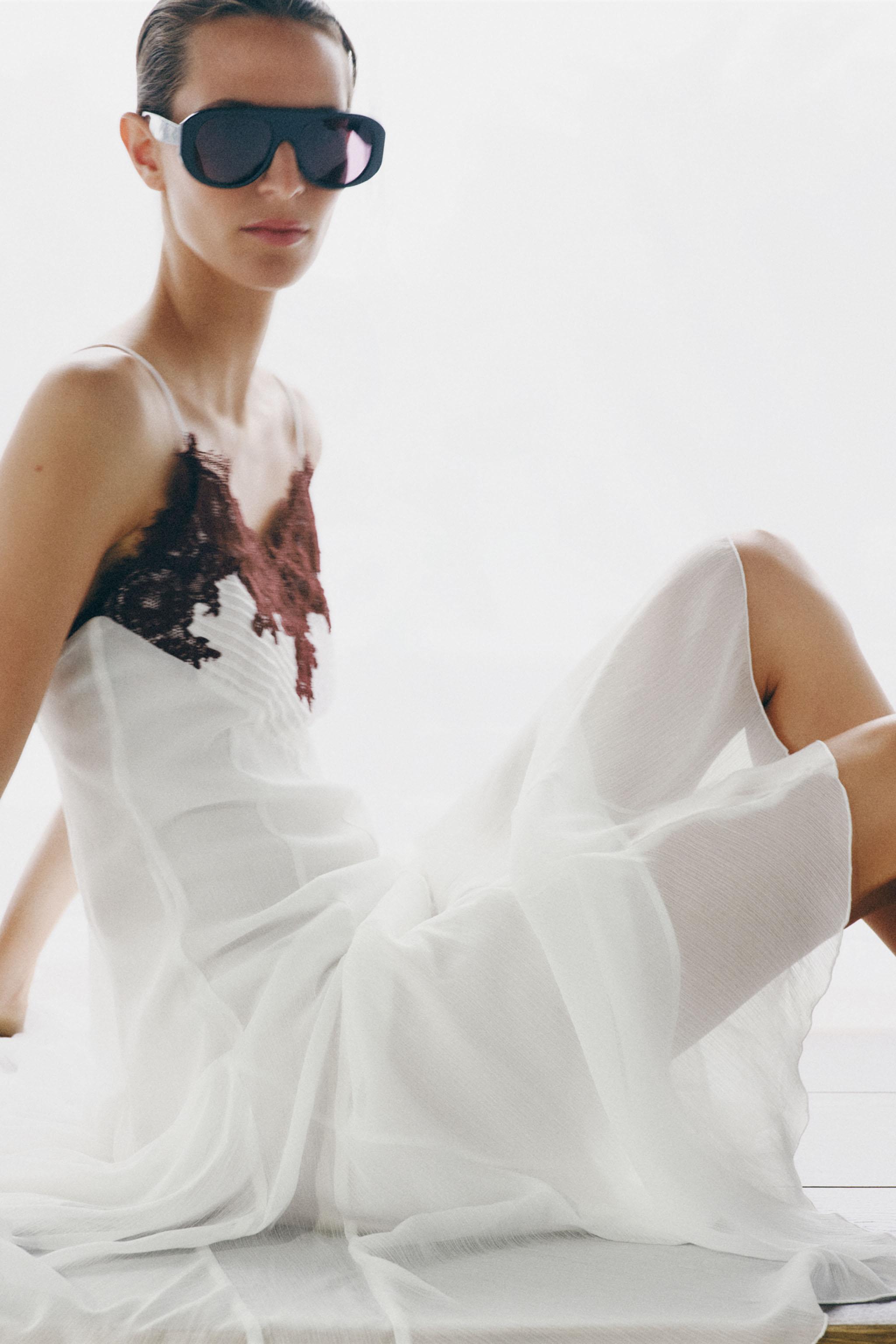 white lace dress short sleeve Maïa White floral-embroidered lace mini dress, L / White main image 0